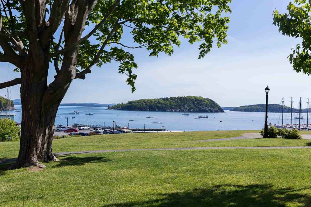 bar harbor maine park with view to the bay