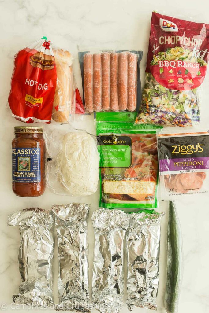 quick prep camping dinners overhead image of ingredients