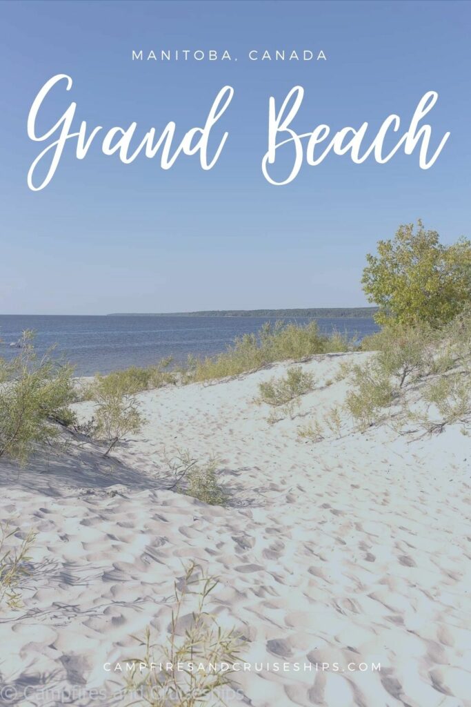 grand beach manitoba photo of beach with title in white text