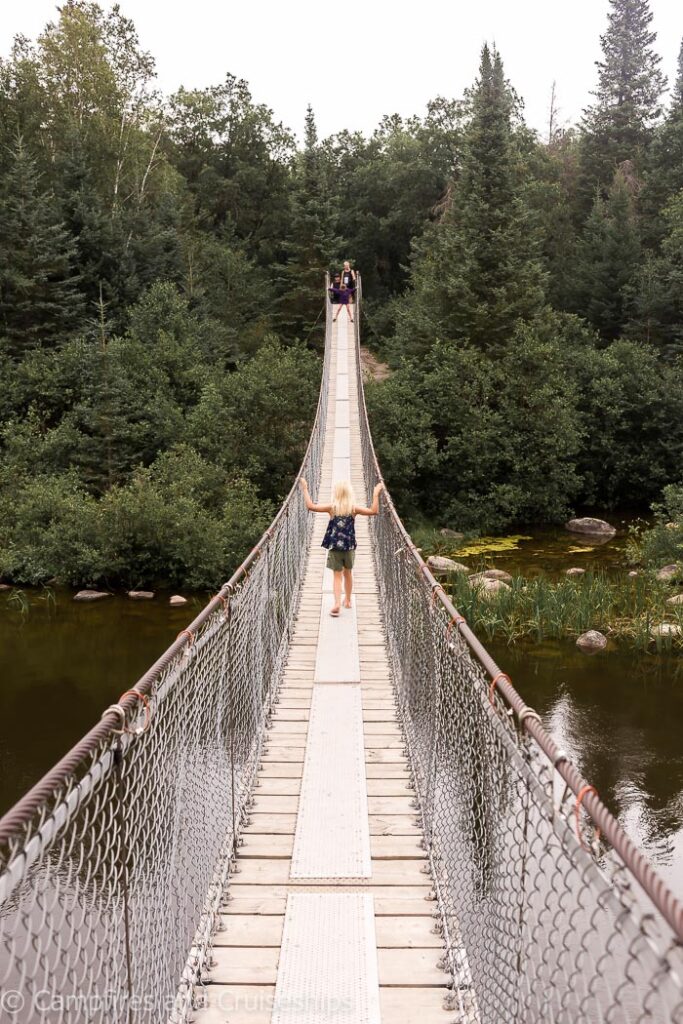 pinawa suspension bridge in manitoba canada