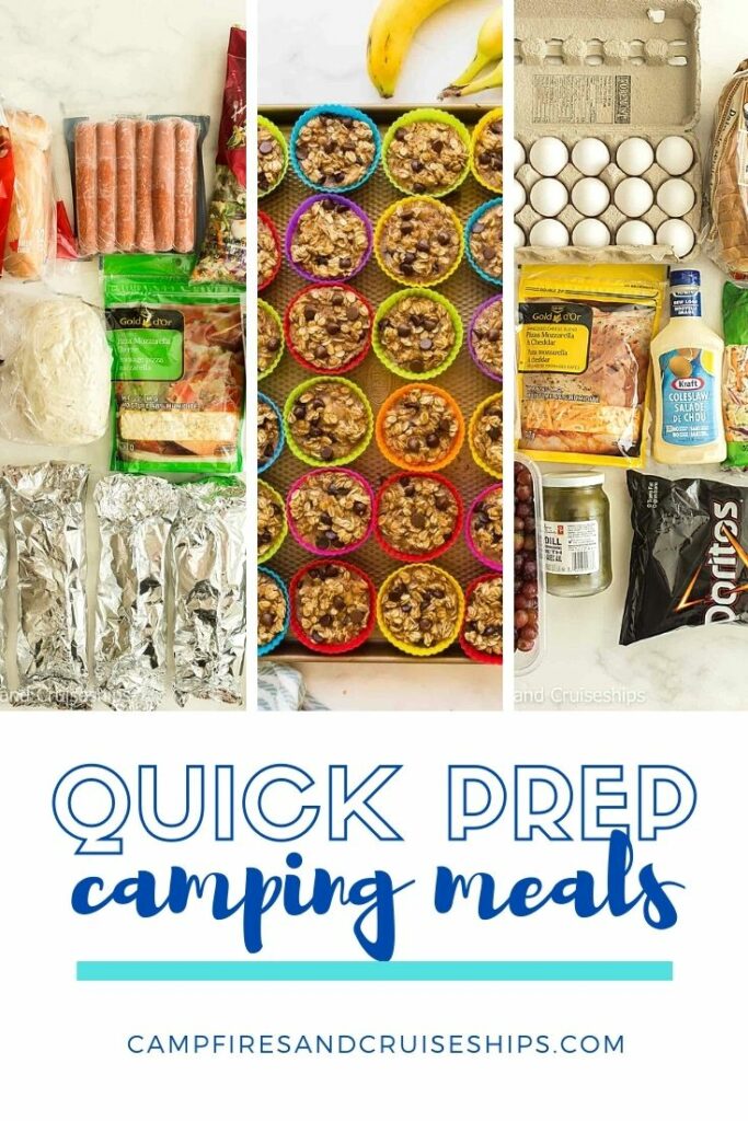 quick prep camping meal plan 3 images and title on white bacckground